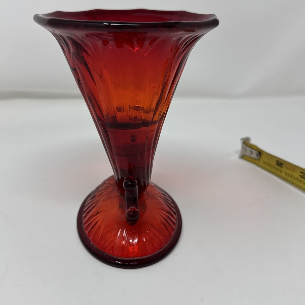 Vintage Fenton Ruby Red/Amberina Glass Cornucopia Candlestick - Picture 2 of 9